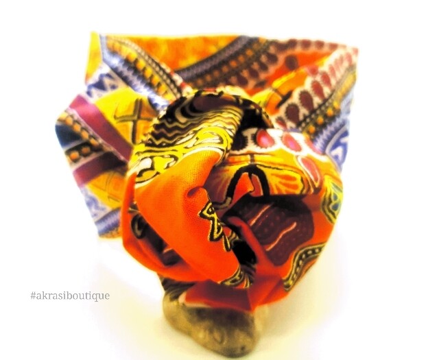 Orange Dashiki print wire twist hair tie | hair wrap | headband | African print headwrap | Ankara print wire headtie | wire hair tie