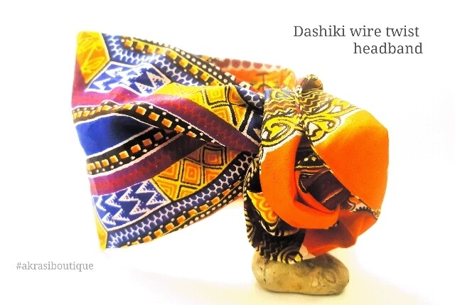 Orange Dashiki print wire twist hair tie | hair wrap | headband | African print headwrap | Ankara print wire headtie | wire hair tie