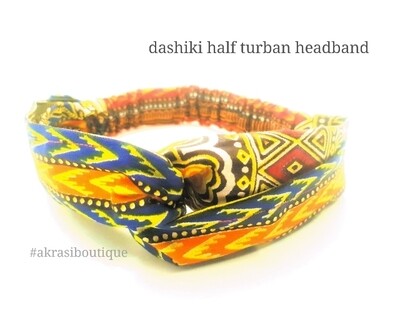 Orange Dashiki print half turban headband | African wax print headwrap | African twisted headband