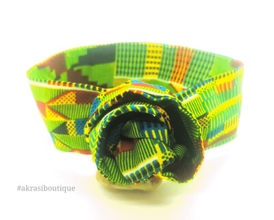 Green Kente wire twist hair tie | hair wrap | headband | African wax print headwrap