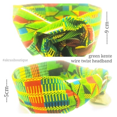 Green Kente wire twist hair tie | hair wrap | headband | African wax print headwrap