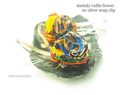 African wax dashiki print ruffle flower on silver snap clips | Ankara hair clip | hair accessories | transition hair African wax dashiki print ruffle flower on silver snap clips | Ankara hair clip | hair accessories | transition hair