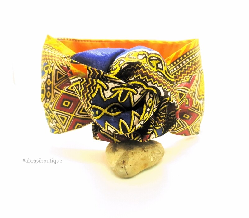 Orange and blue Dashiki print wire twist hair tie | hair wrap | headband | African print headwrap | Ankara print wire headtie | wire hair tie