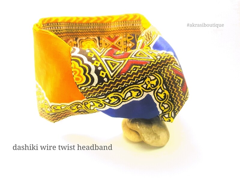 Orange and blue Dashiki print wire twist hair tie | hair wrap | headband | African print headwrap | Ankara print wire headtie | wire hair tie