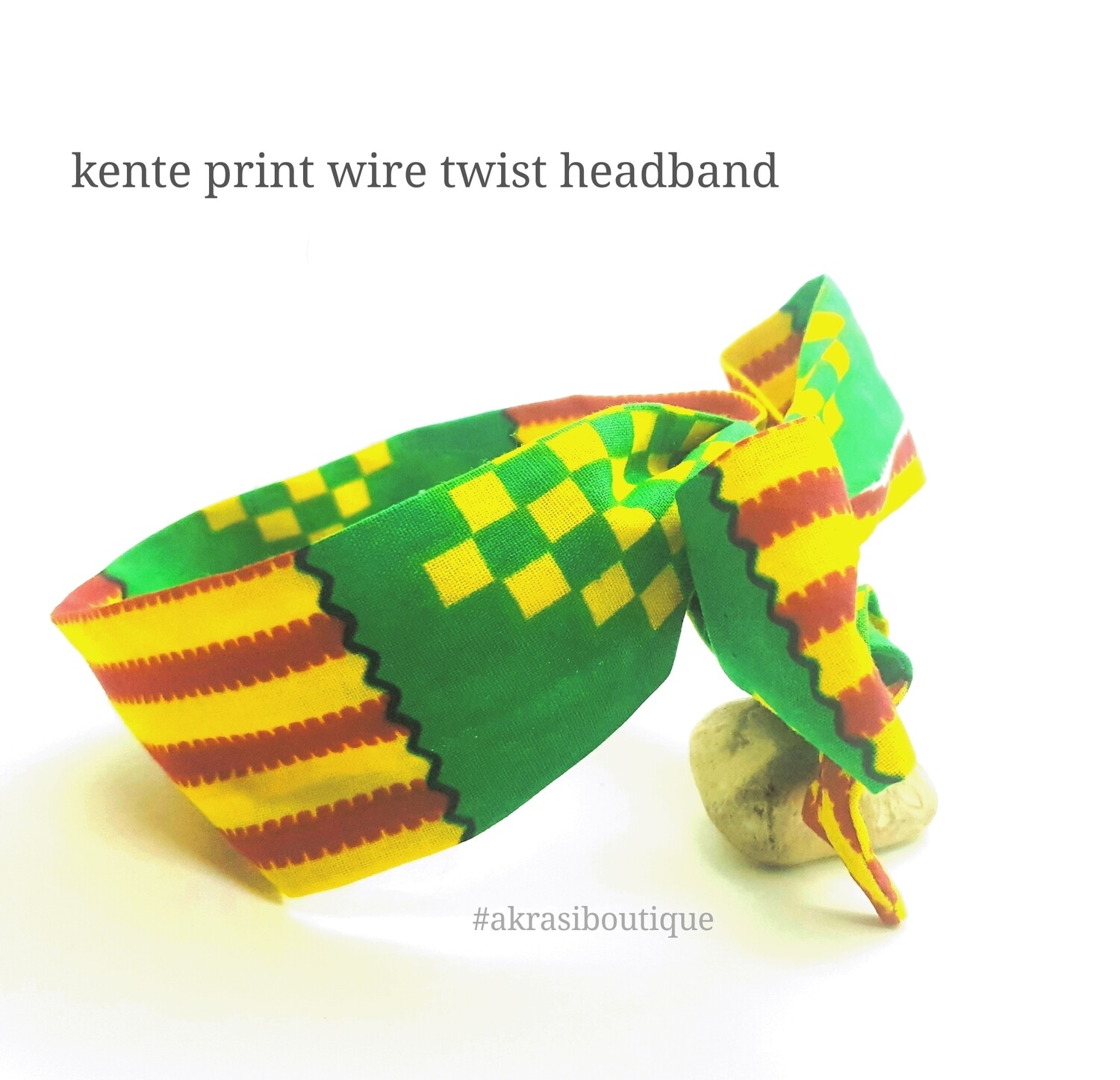 Green, red and yellow Kente print wire twist hair tie | hair wrap | headband | African print headwrap | Ankara print wire headtie | wire hair tie
