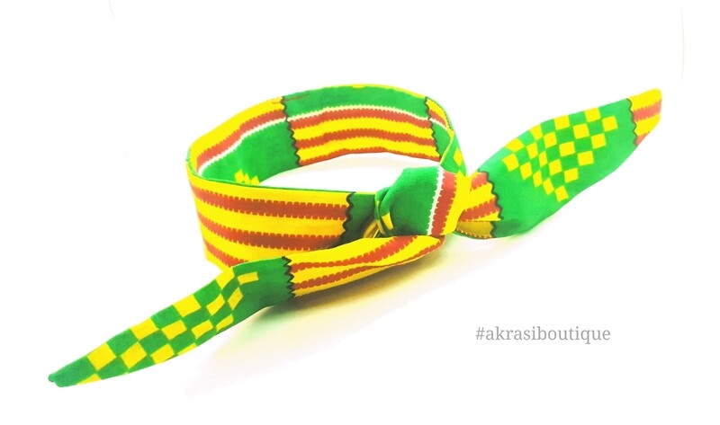 Green, red and yellow Kente print wire twist hair tie | hair wrap | headband | African print headwrap | Ankara print wire headtie | wire hair tie