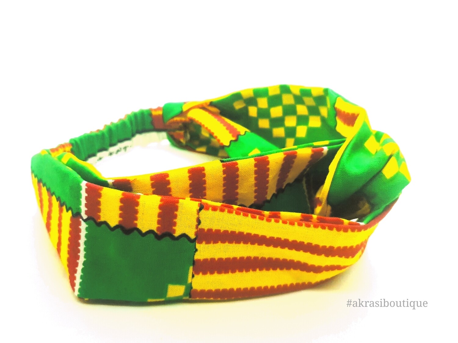 Green and yellow kente print half turban headband | African wax print headwrap | African twisted headband