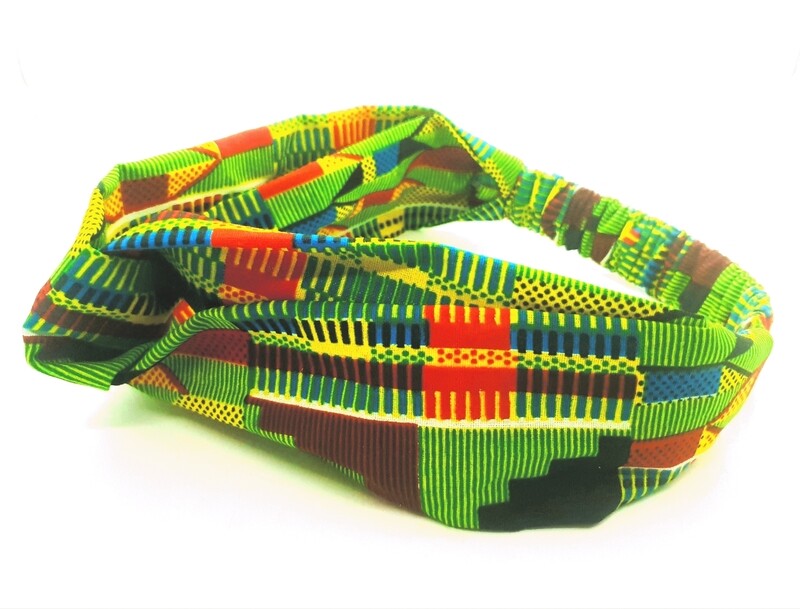 Green and red kente print half turban headband | African wax print headwrap | African twisted headband