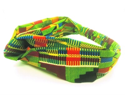 Green and red kente print half turban headband | African wax print headwrap | African twisted headband