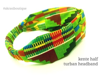 Green and red kente print half turban headband | African wax print headwrap | African twisted headband
