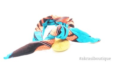 African print blue pink and brown handmade wire twist bun tie | African print bun wrap | Ankara print headtie | wire hair tie