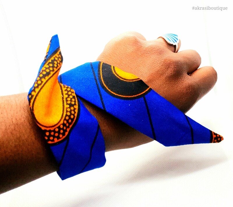 African print blue and orange handmade wire twist bun tie | African print bun wrap | Ankara print headtie | wire hair tie
