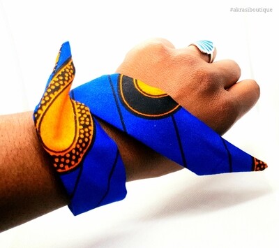 African print blue and orange handmade wire twist bun tie | African print bun wrap | Ankara print headtie | wire hair tie