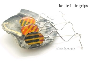 African wax kente detail wavy silver hair grip | hair slide | hair accessories