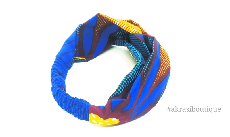 Ankara print blue, brown and red turban headband |African print headwrap | headtie |  headband | hair tie