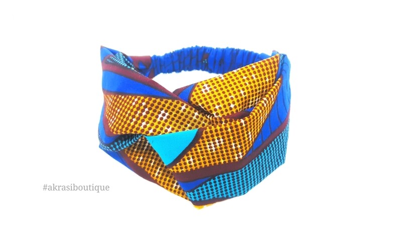 Ankara print blue, brown and red turban headband |African print headwrap | headtie |  headband | hair tie
