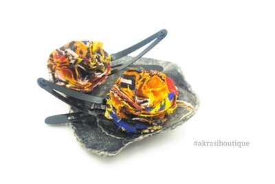 African wax dashiki print ruffle flower snap clips | Ankara hair clip | hair accessories | transition hair