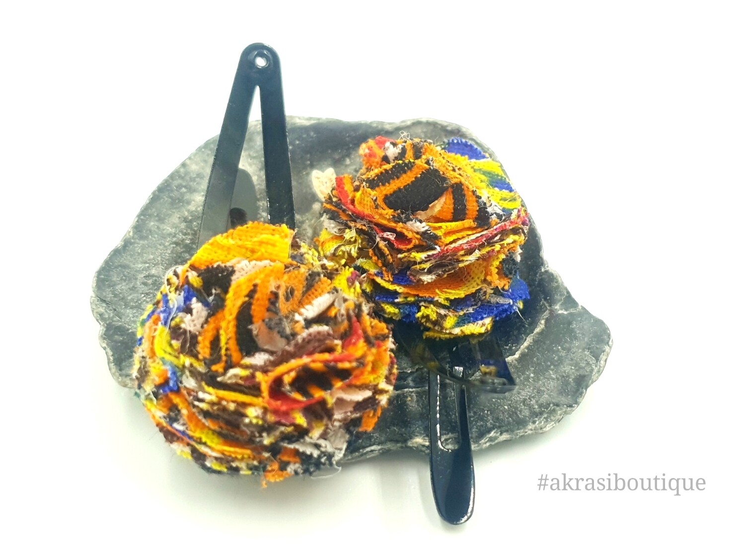 African wax dashiki print ruffle flower snap clips | Ankara hair clip | hair accessories | transition hair
