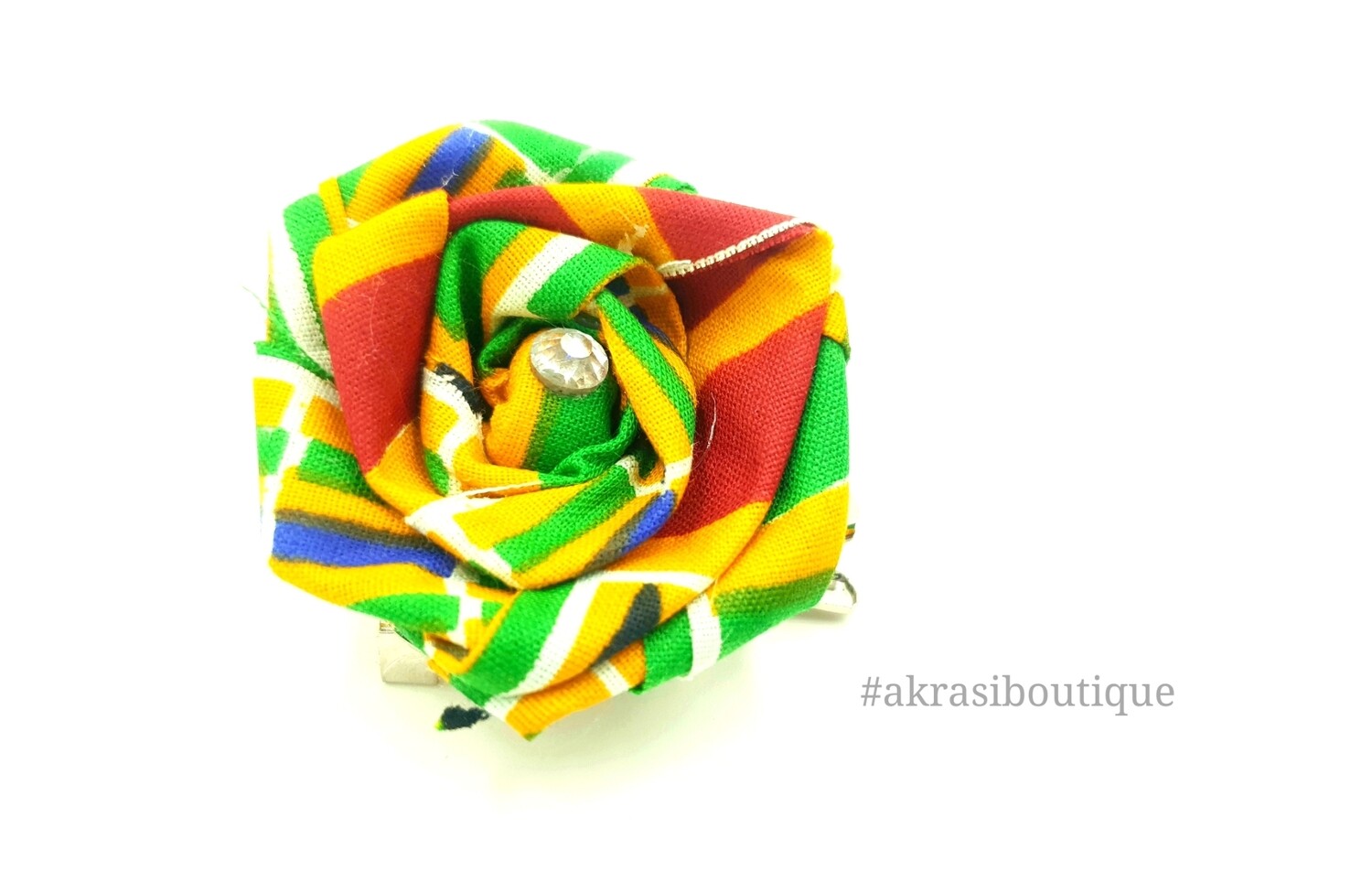 Fabric rose with gemstone in African kente print flower pin | flower hair clip | flower brooch | clothing accessories