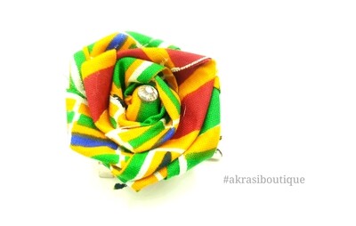 Fabric rose with gemstone in African kente print flower pin | flower hair clip | flower brooch | clothing accessories