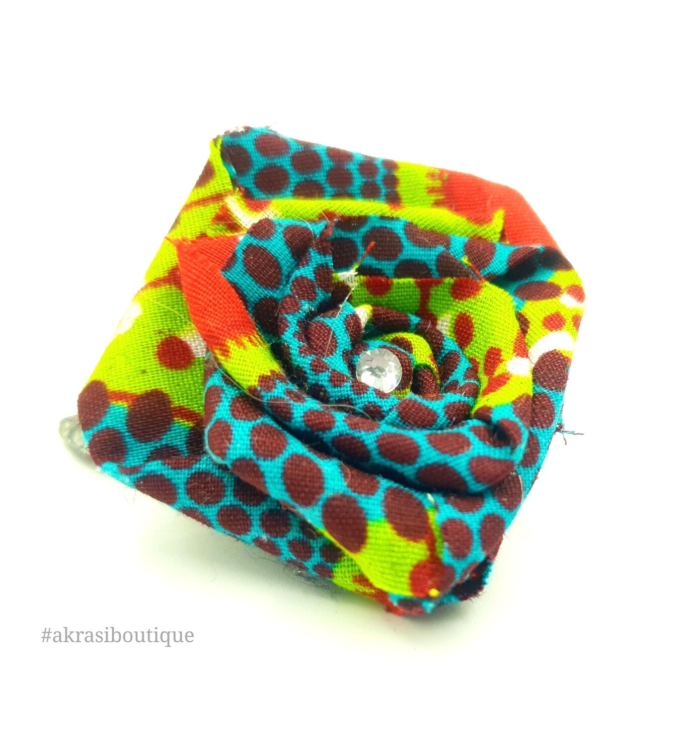 African wax print flower with gem centre | fabric flower | flower pin | flower hair clip | flower brooch | clothing accessories
