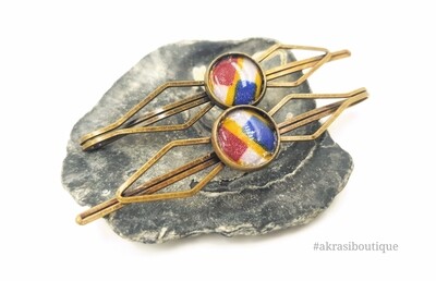 African wax kente detail bronze hair grip | hair slide | hair accessories