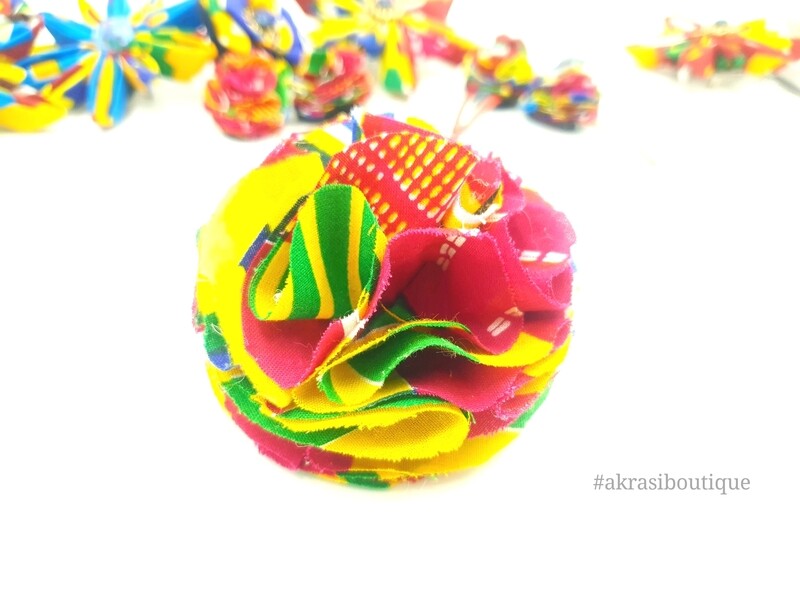 African print carnation ruffle flower | Kente flower | flower pin | flower hair clip | flower brooch | clothing accessories