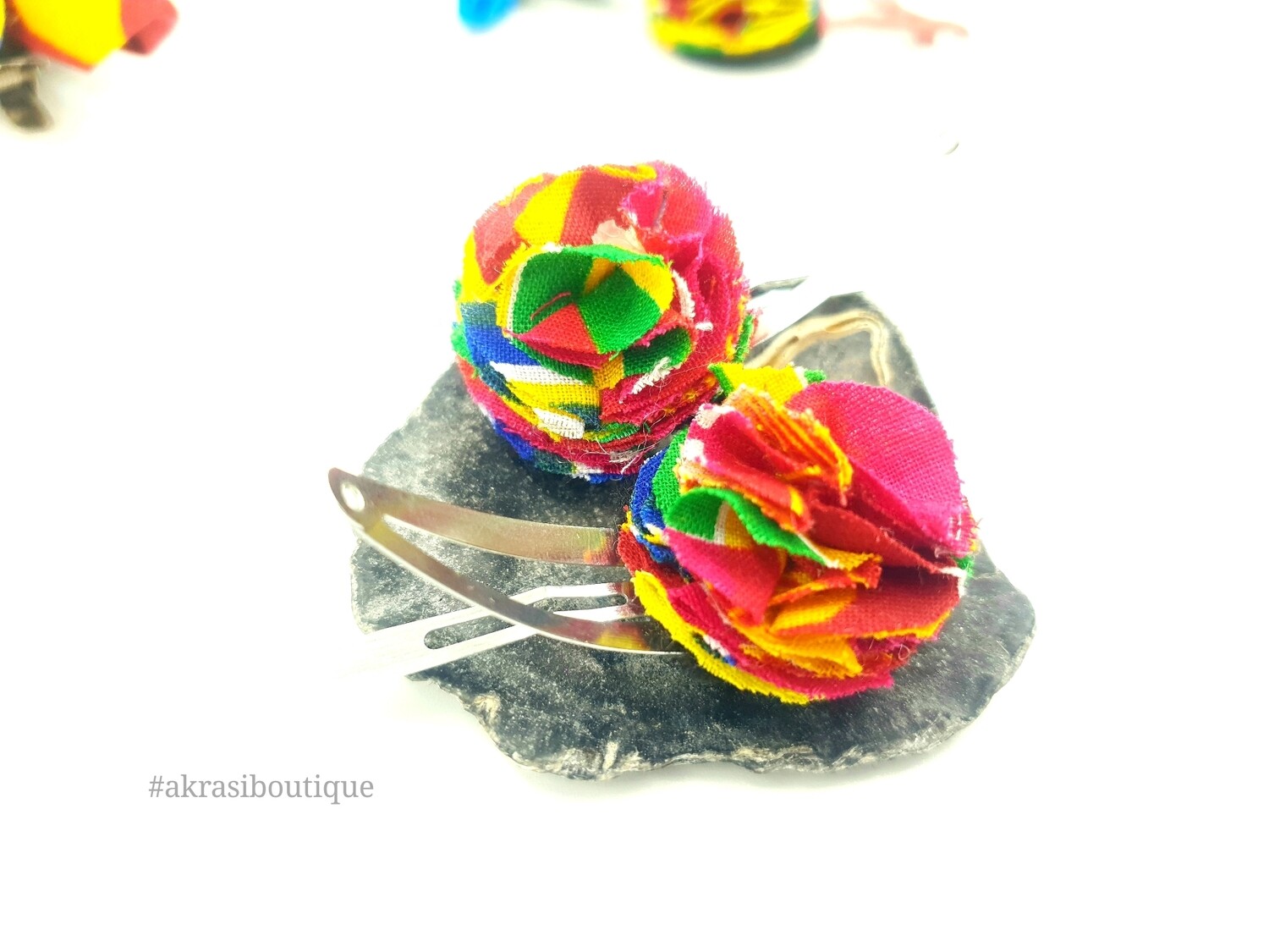 Kente print ruffle flower on silver snap clips | Ankara hair clip | hair accessories