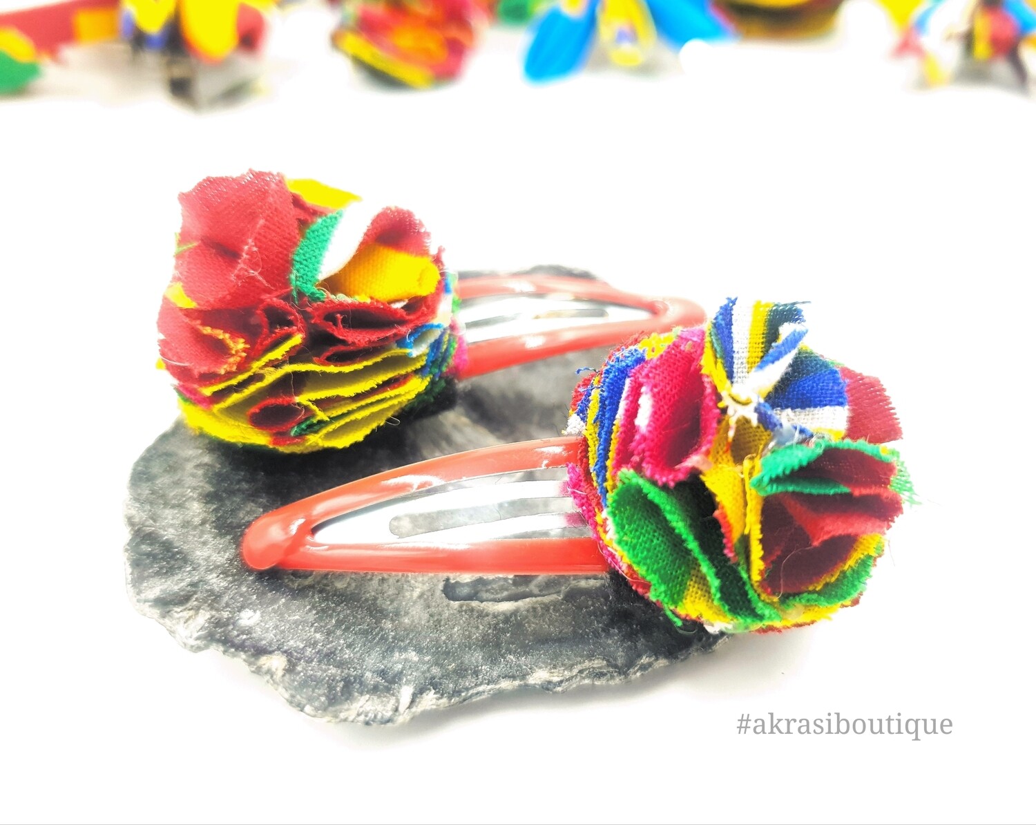 Kente print ruffle flower on red snap clips | Ankara hair clip | hair accessories