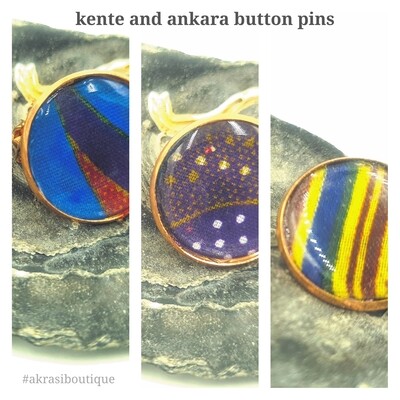 African wax print copper button pins | Ankara button badge | Kente pin