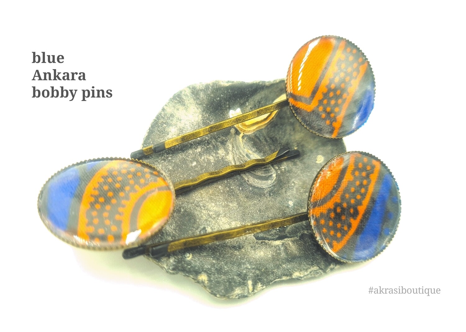 Ankara hair pin set in bronze | African wax Bobby pin | Ankara hair slide