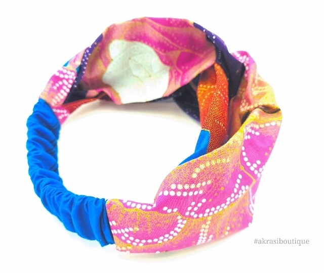Blue Ankara floral print half turban headband | African wax print headwrap | African twisted headband