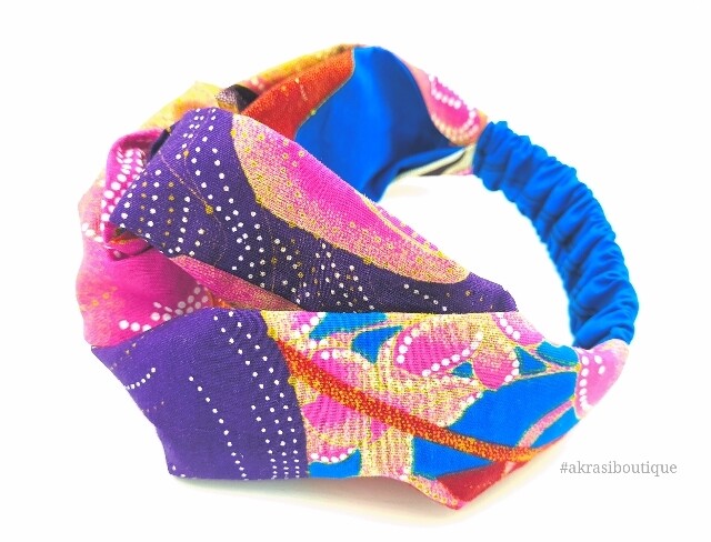 Blue Ankara floral print half turban headband | African wax print headwrap | African twisted headband