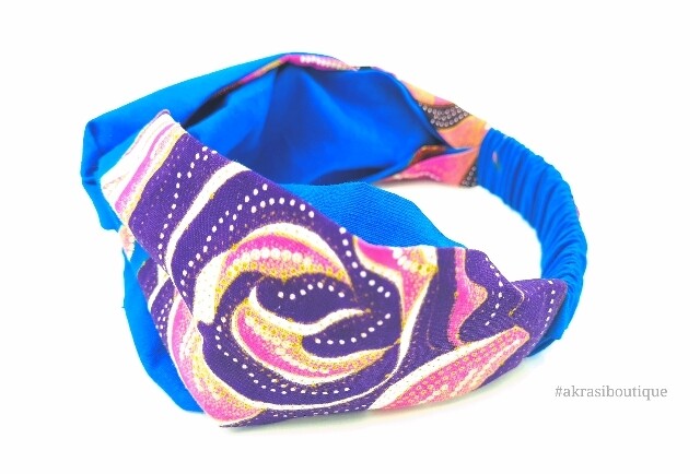 Blue Ankara floral print half turban headband | African wax print headwrap | African twisted headband
