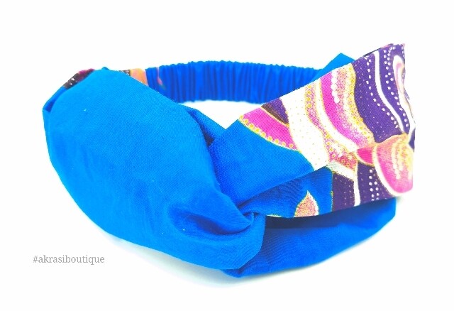 Blue Ankara floral print half turban headband | African wax print headwrap | African twisted headband