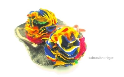 Kente print ruffle flower on red snap clips | Ankara hair clip | hair accessories