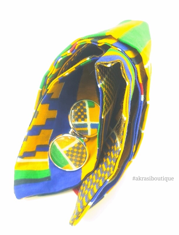 Yellow Kente African wax print pocket square with cufflinks | men's accessories | Ankara pocket square | African cufflinks