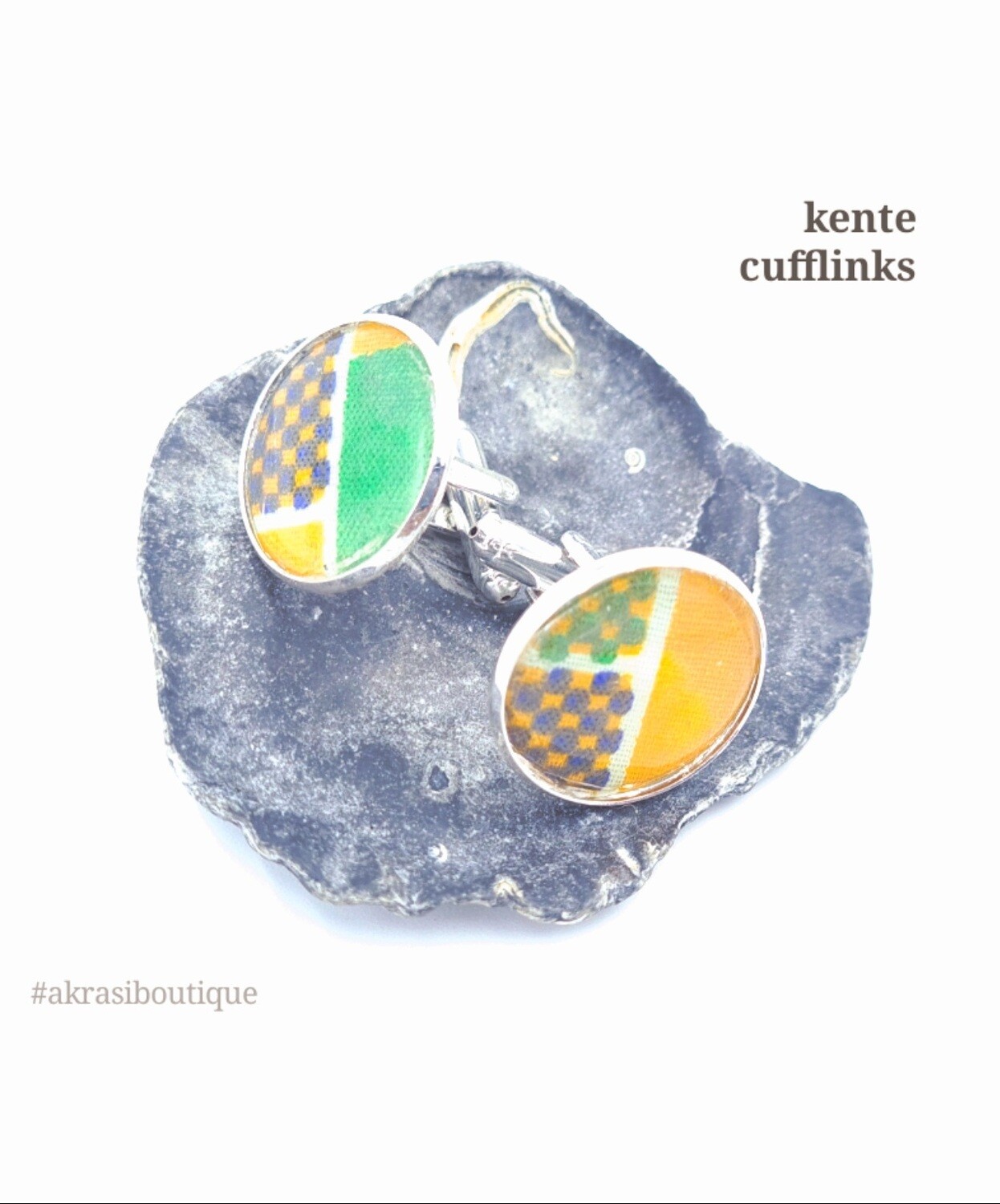 Yellow Kente African wax print cufflinks | men's accessories