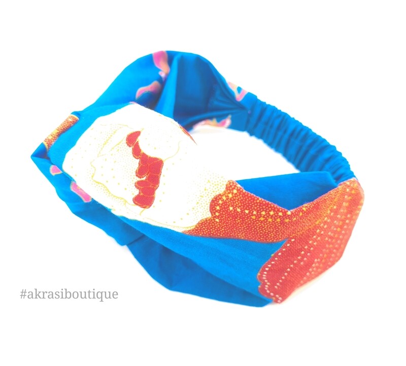 Childs Blue Ankara floral print half turban headband | African twisted headband