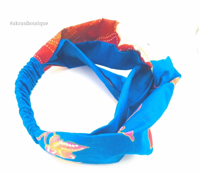 Childs Blue Ankara floral print half turban headband | African twisted headband