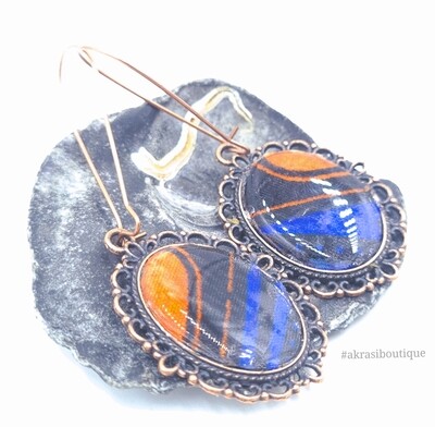 Blue and orange collection copper drop earrings