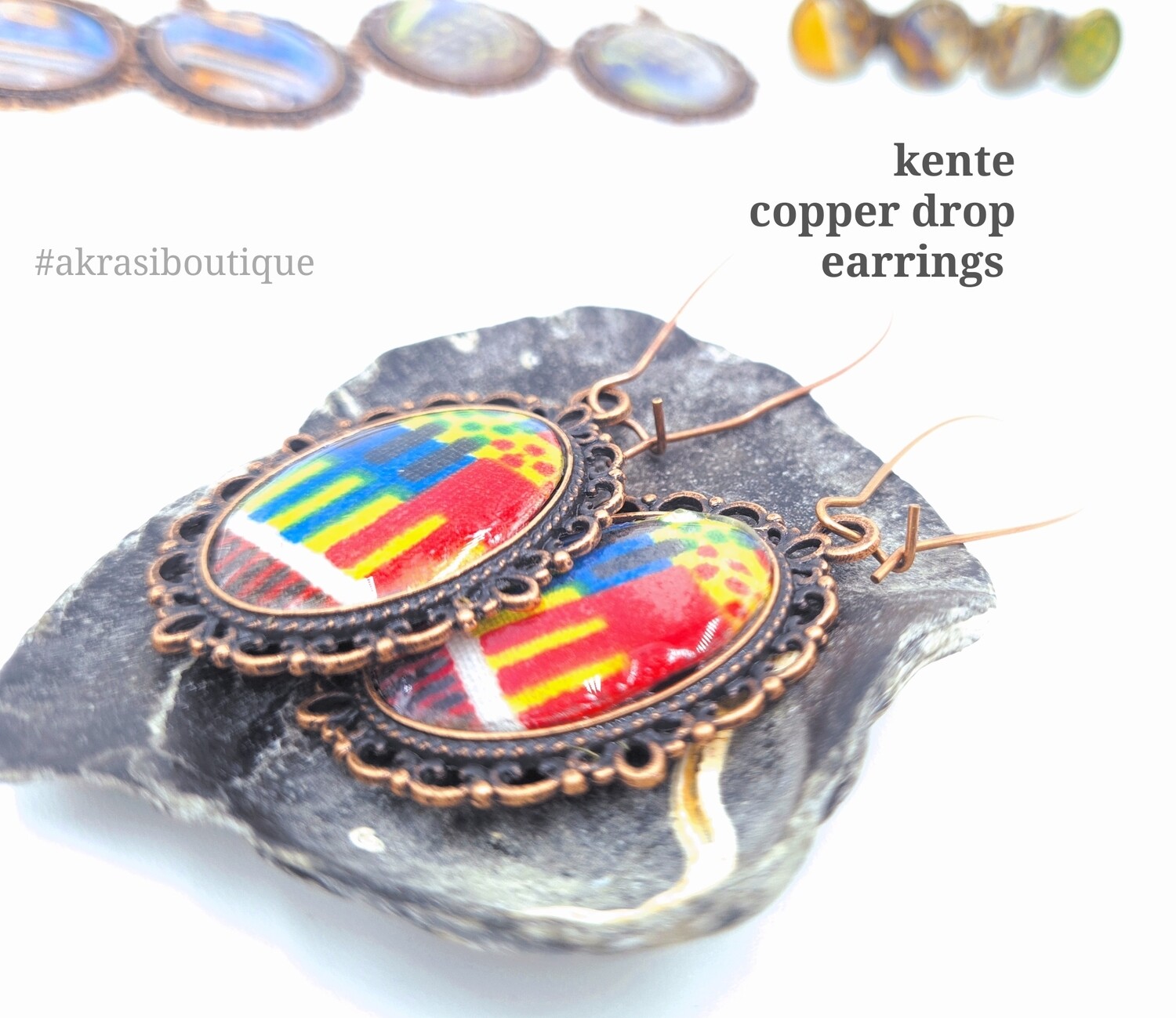 Kente collection copper drop earrings
