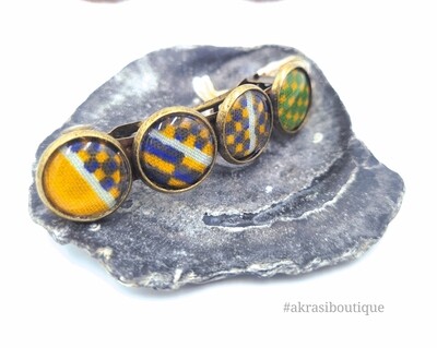 Kente yellow, green and blue barrette hair clip in bronze