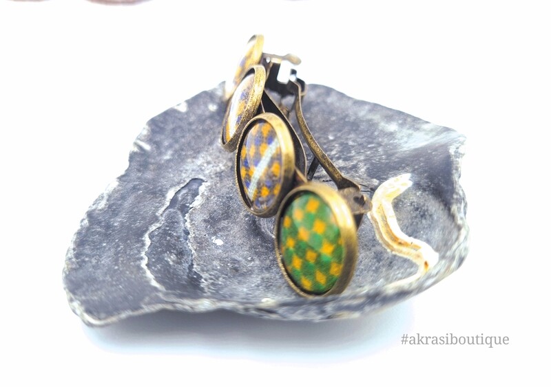 Kente yellow, green and blue barrette hair clip in bronze