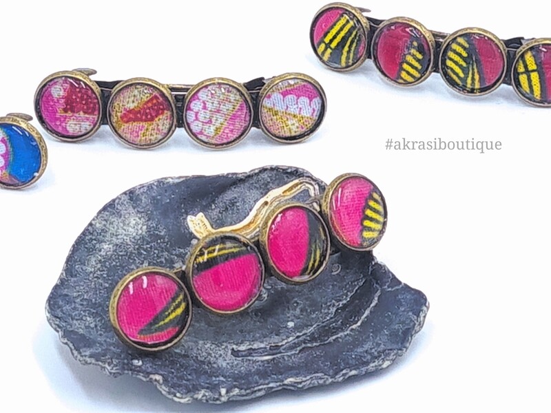 Ankara detail barrette hair clip in bronze