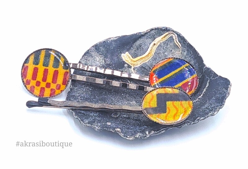 Kente silver hair pin set | African Bobby pin | Ankara hair slide