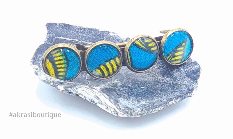 Sky blue Ankara detail barrette hair clip in bronze