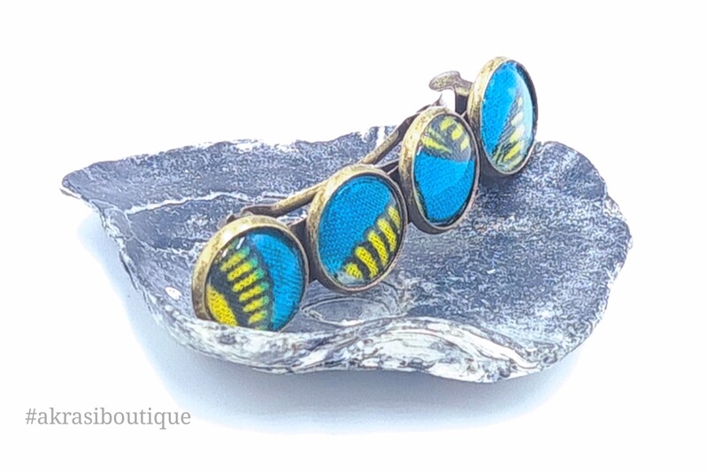 Sky blue Ankara detail barrette hair clip in bronze