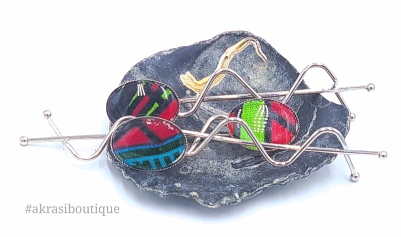 African wax kente detail wavy silver hair grip | hair slide | hair accessories