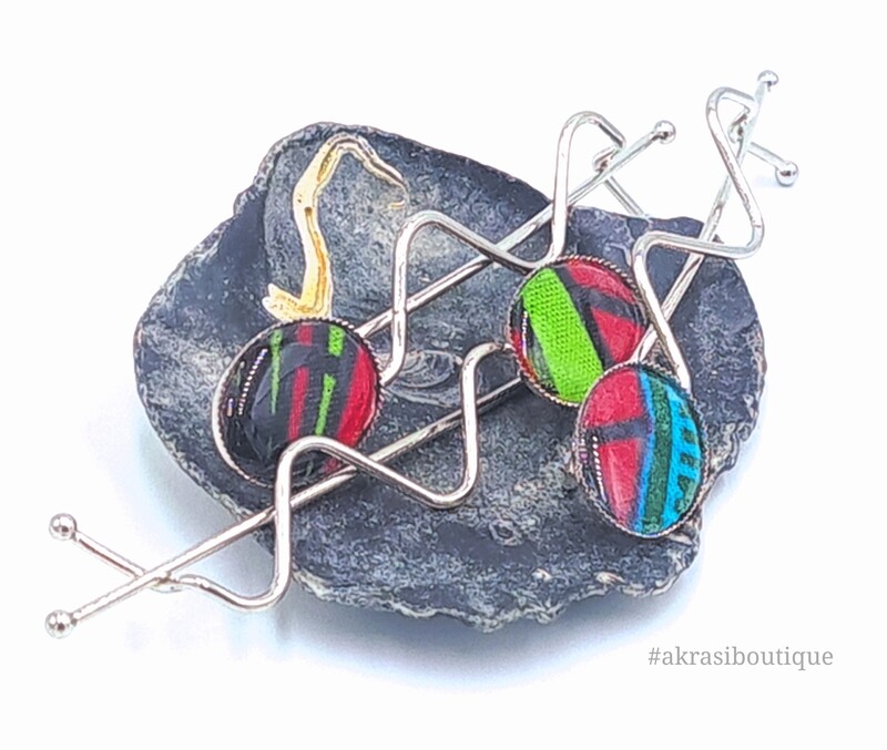 African wax kente detail wavy silver hair grip | hair slide | hair accessories